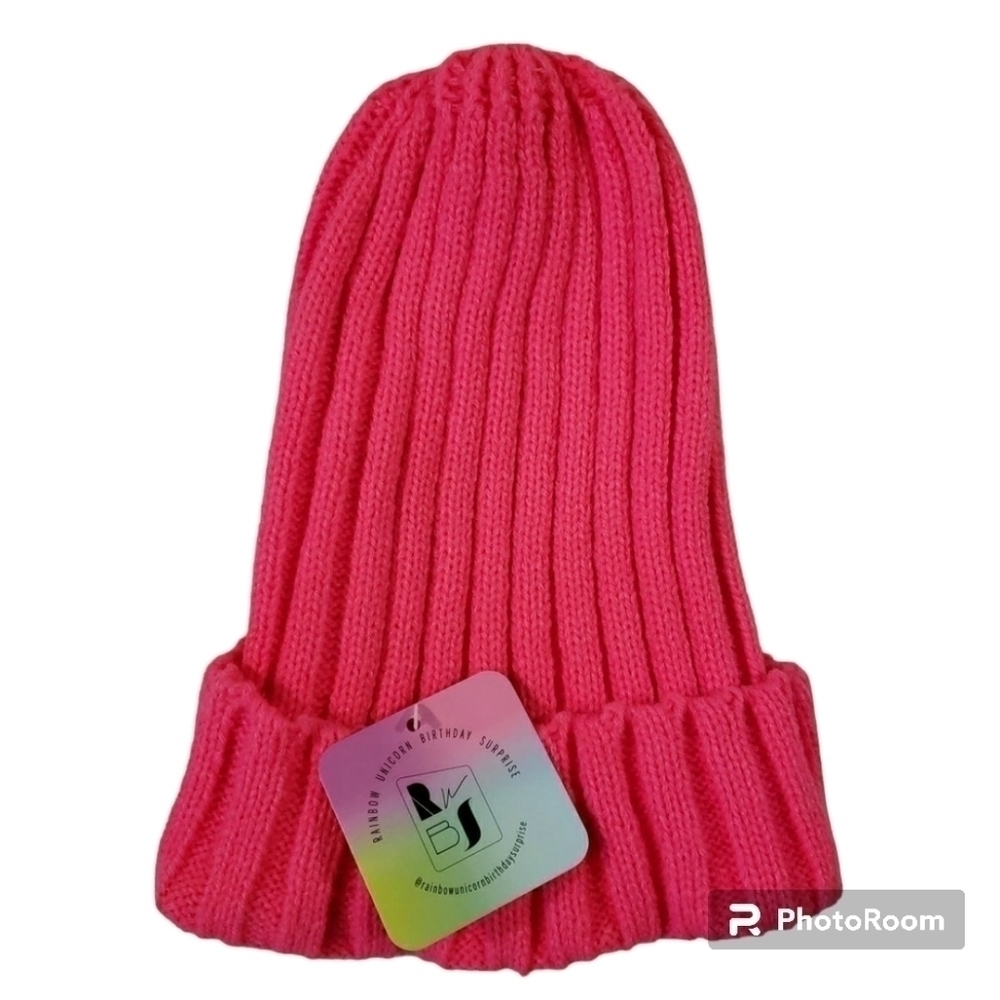 RAINBOW UNICORN BIRTHDAY SURPRISE FREY RIBBED BEANIE NWT
